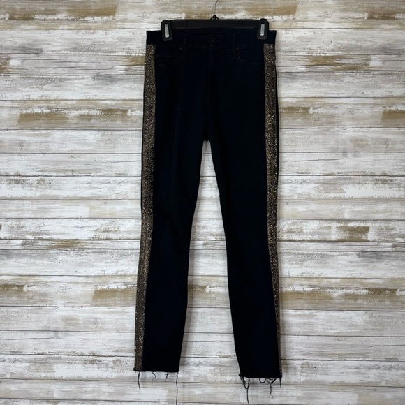 MOTHER Black High Waisted Looker Ankle Frayed Guilly Flash Jeans Women’s size 27 - Picture 1 of 13